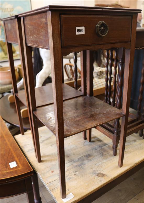 A pair of two tier bedside tables and a nest of tables, H.73cm and 66cm